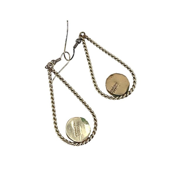 Vintage Alpaca Mexico Teardrop Earrings With Abalone Inlay & Twist Design For Wo - Picture 5 of 9